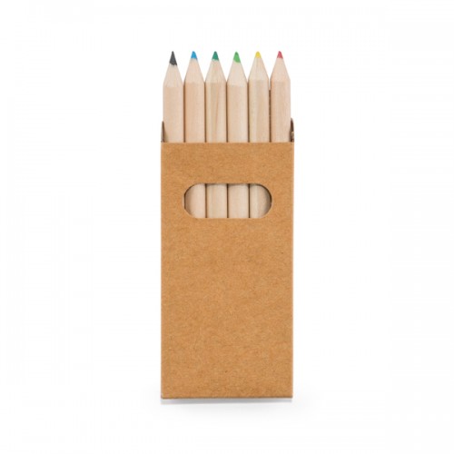 Caixa de cartao com 6 mini lapis de cor