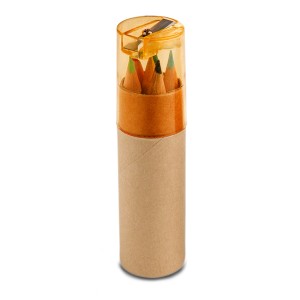Caixa de cartao com 6 mini lapis de cor