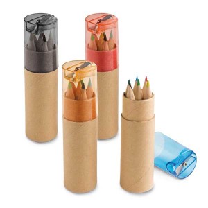 Caixa de cartão com 6 mini lápis de cor